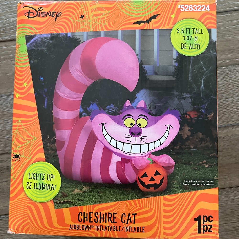 Disney Cheshire Cat Gemmy Halloween Inflatable with Pink and Purple Stripes